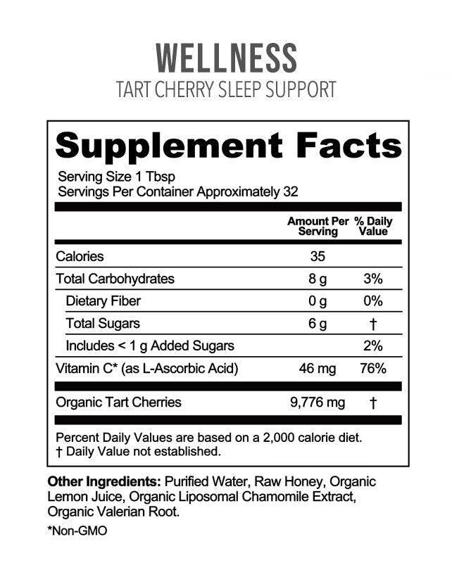 Tart cherry sleep support nutrition label