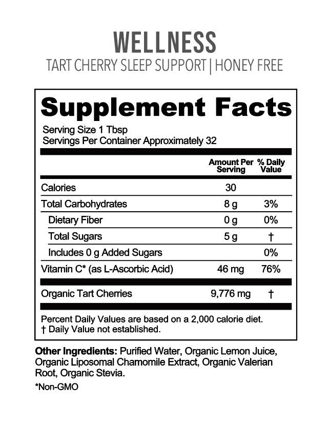 Tart cherry sleep support nutrition label