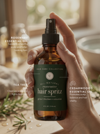 Hair Growth Spray with rosemary, tea tree, cedarwood, and lavender essential oils to complement your daily hair care routine for thinning hair and a healthy scalp.
