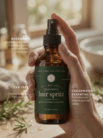 Hair Growth Spray with rosemary, tea tree, cedarwood, and lavender essential oils to complement your daily hair care routine for thinning hair and a healthy scalp.
