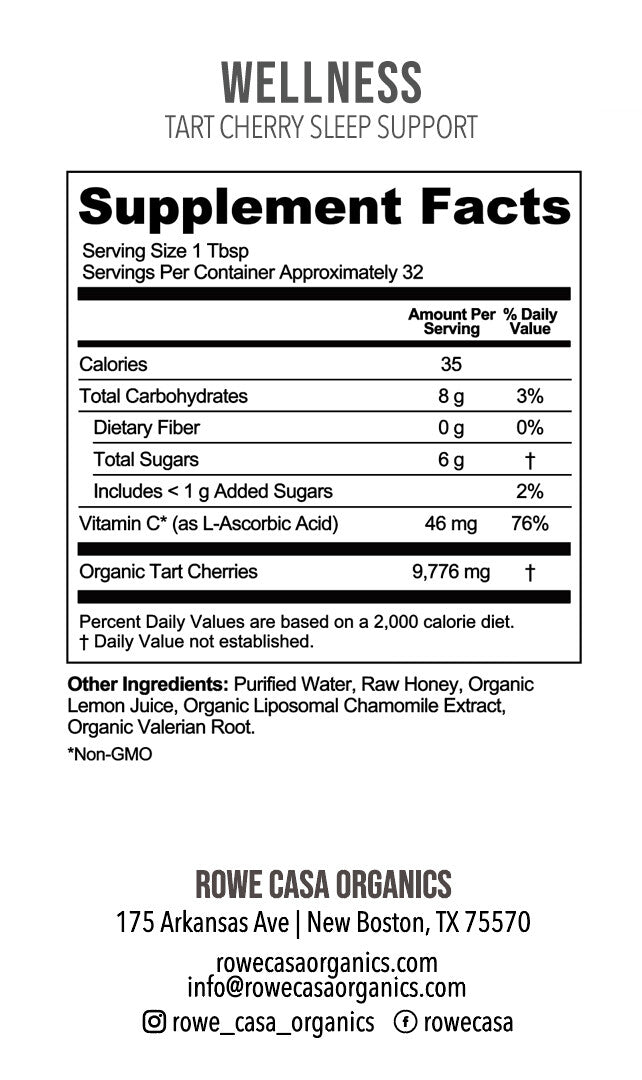Tart cherry sleep support nutrition label	